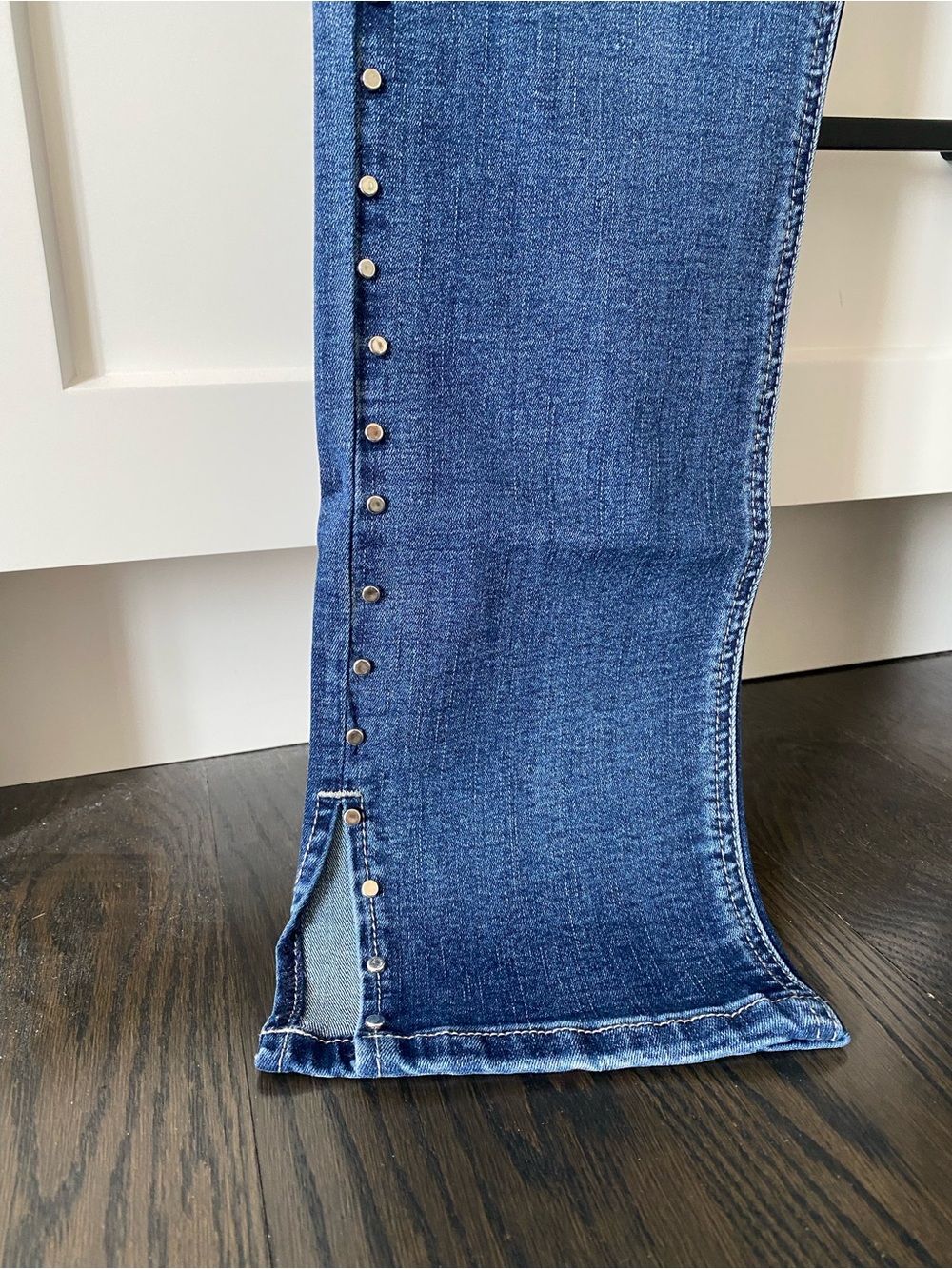 Stud-Trim High-Rise Skinny Jeans in Dark Blue - Picture 2 of 6